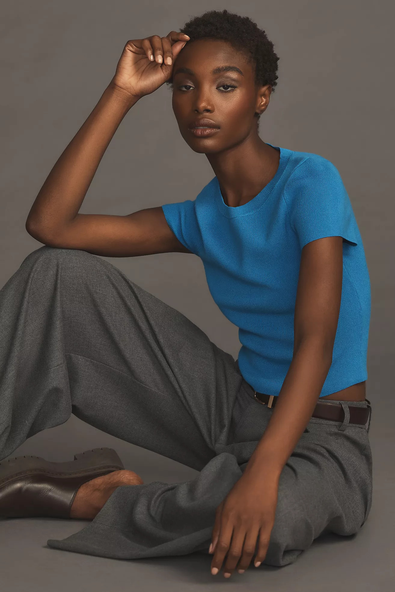 Maeve Short-Sleeve Shrunken Sweater Tee | Anthropologie (US)