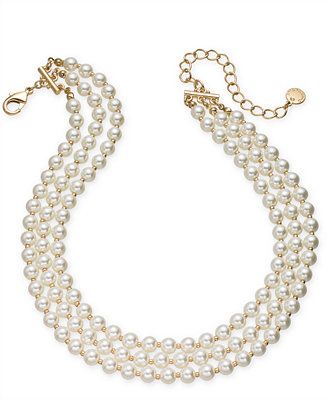 Charter Club Gold-Tone Imitation Pearl Triple-Row Choker Necklace, 16 | Macys (US)