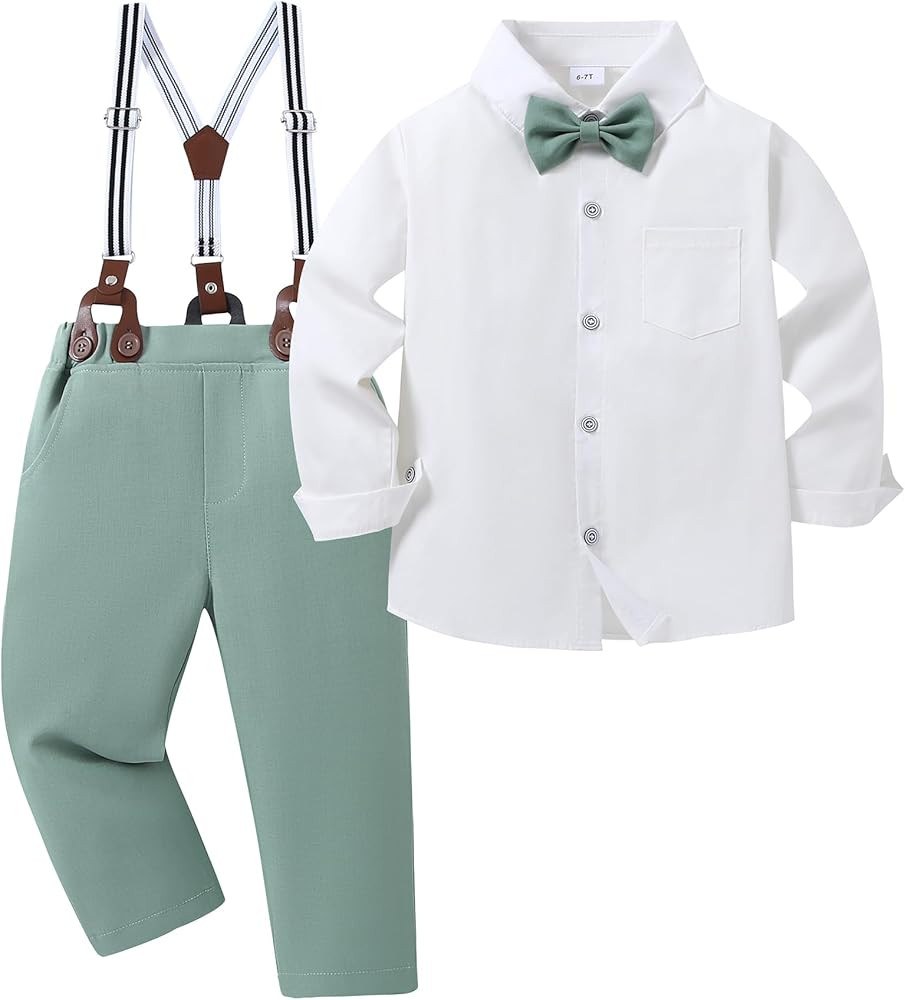 YALLET Toddler Boy Clothes Suit, Formal Dress Shirt with Bowtie+Suspender Pants Boy Gentleman Wed... | Amazon (US)