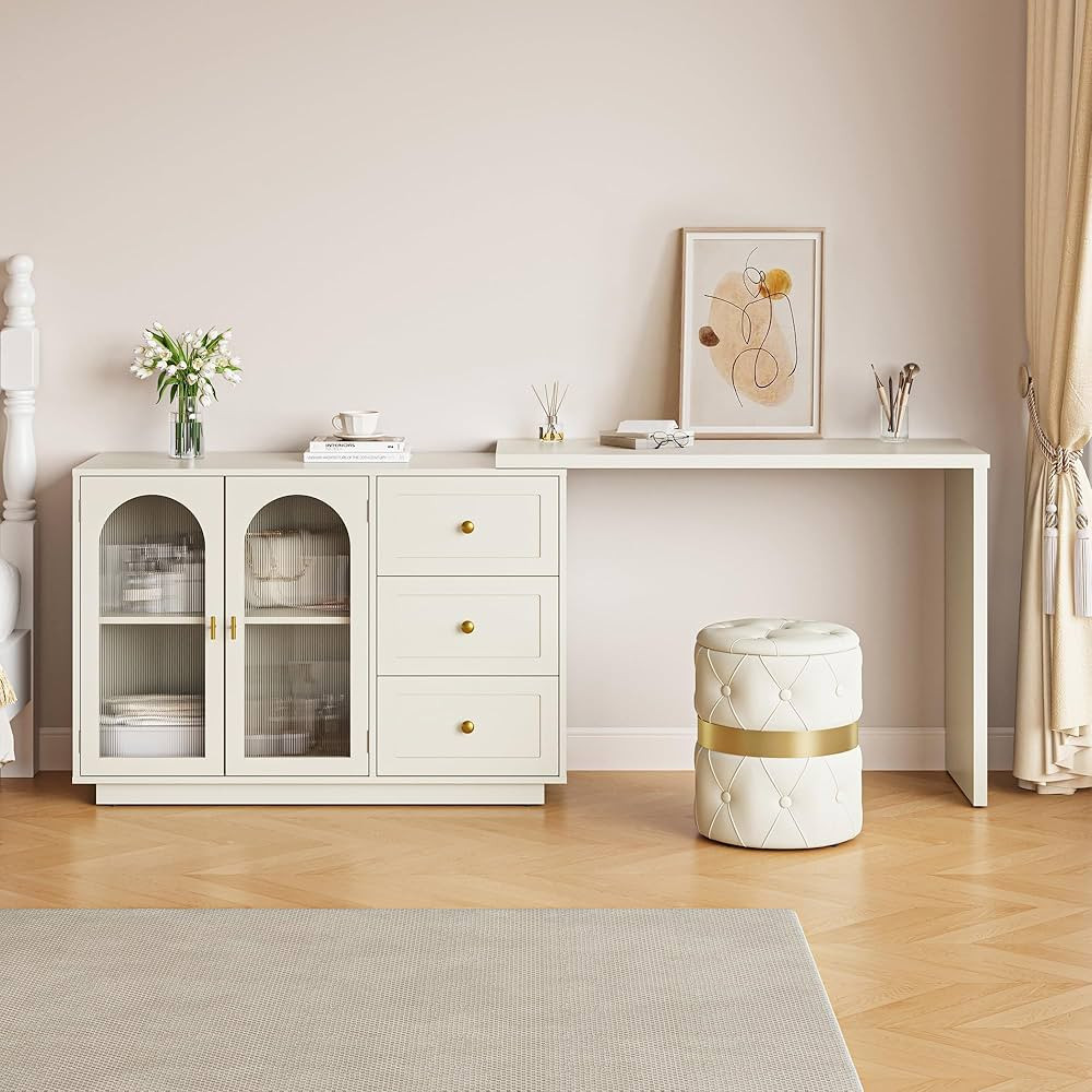 RoyalCraft Makeup Vanity Desk with Drawers, Extendable Corner Vanity Makeup Table with 3 Drawers ... | Amazon (US)