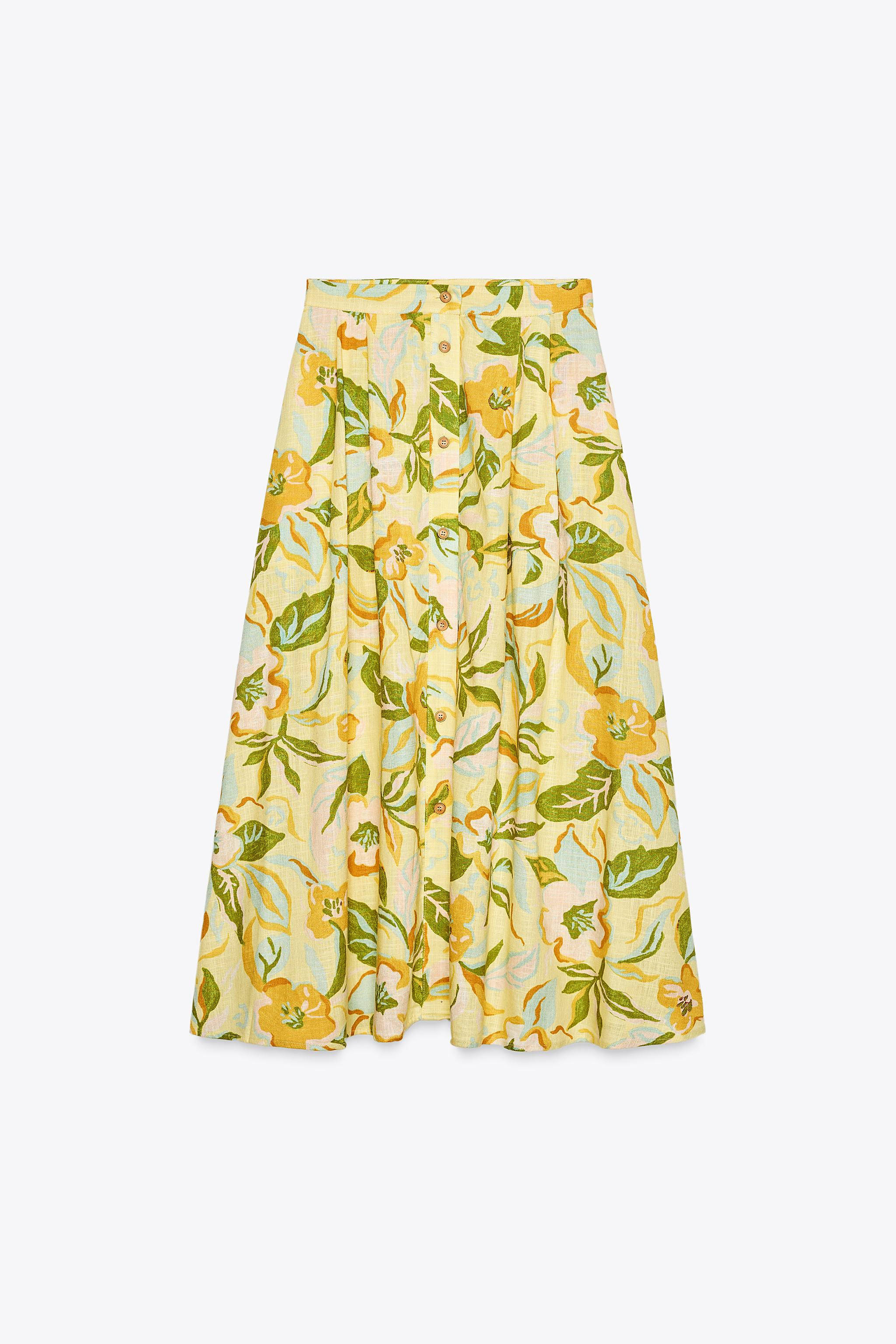 PRINTED LINEN BLEND SKIRT | Zara US