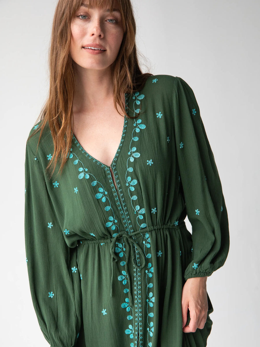 Brae Embroidered Midi Dress - Olive | Natural Life