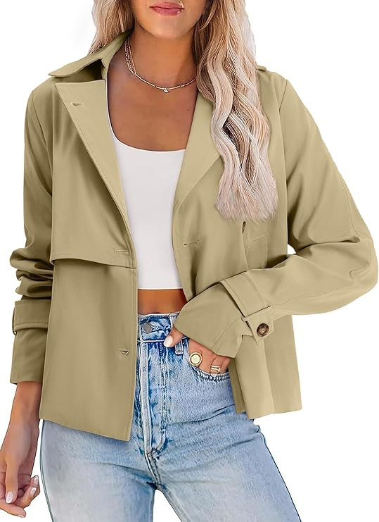 AGSEEM Womens Cropped Trench Coat Casual Single Breasted Lapel Short Jackets Fall Fashion Outerwe... | Amazon (US)