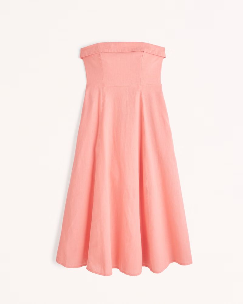Strapless Linen-Blend Midi Dress | Abercrombie & Fitch (US)
