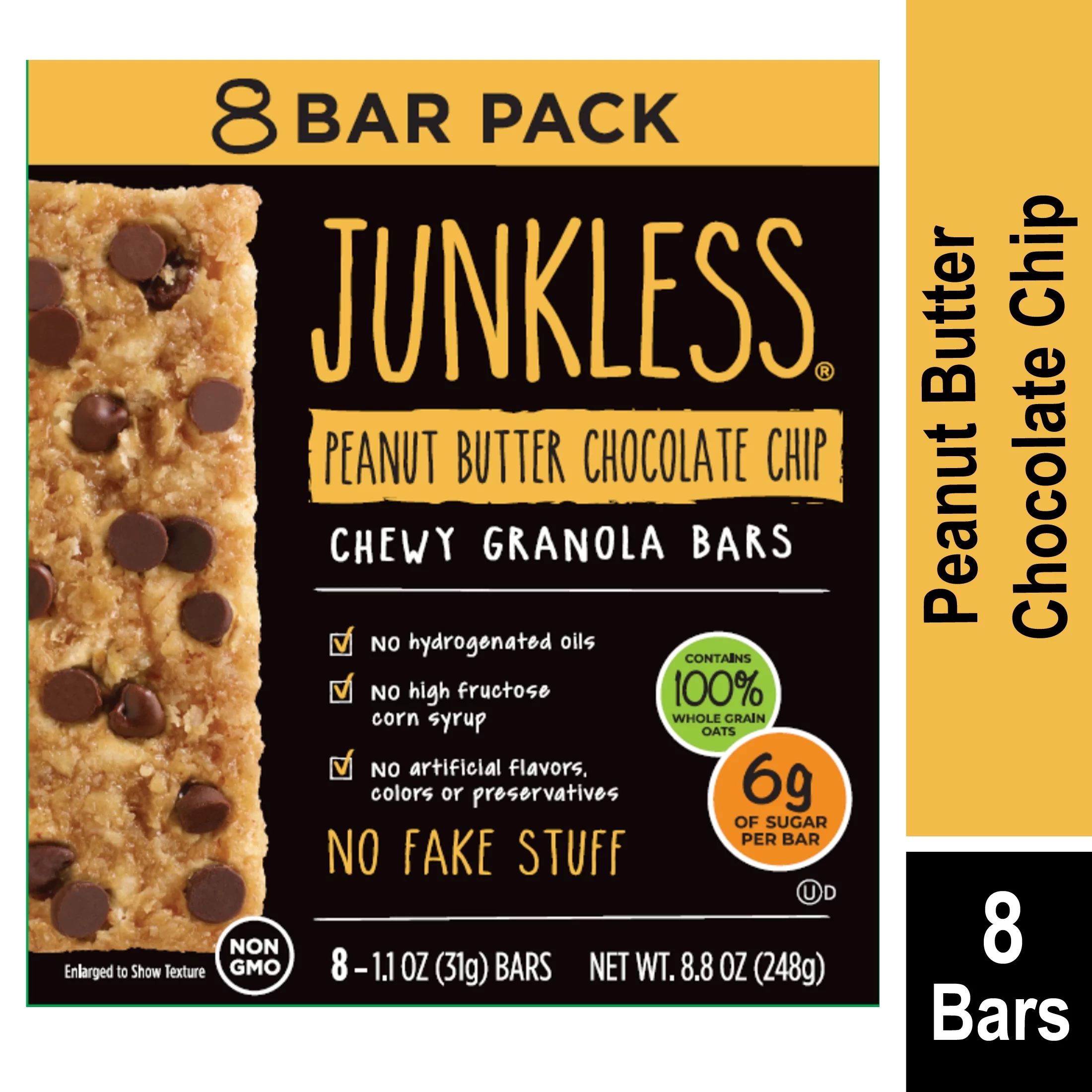 JUNKLESS Non-GMO Delicious Chewy Peanut Butter Chocolate Chip Granola Bars, 1.1 oz, 8 Count | Walmart (US)