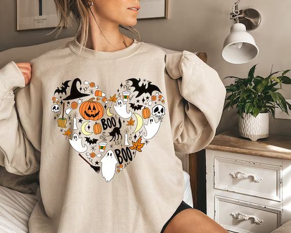 Doodles Halloween Sweatshirt, Halloween Crewneck , Cute Halloween Theme Sweatshirt, Happy Hallowe... | Etsy (US)