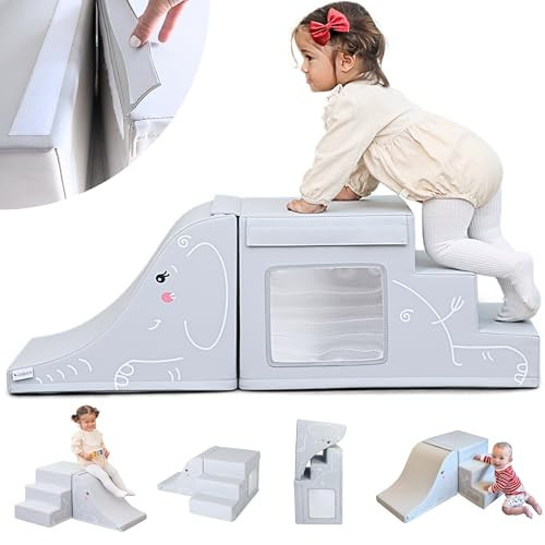 LORAIA* Non-Toxic Foam Climbing Blocks for Toddlers 1-3 - Large Vegan Leather Baby Climbing Blocks - High-end Soft Play Set w/TOP Fasteners & Baby Slide - Climbing Toys for Toddlers 1-3 Inside | Amazon (US)