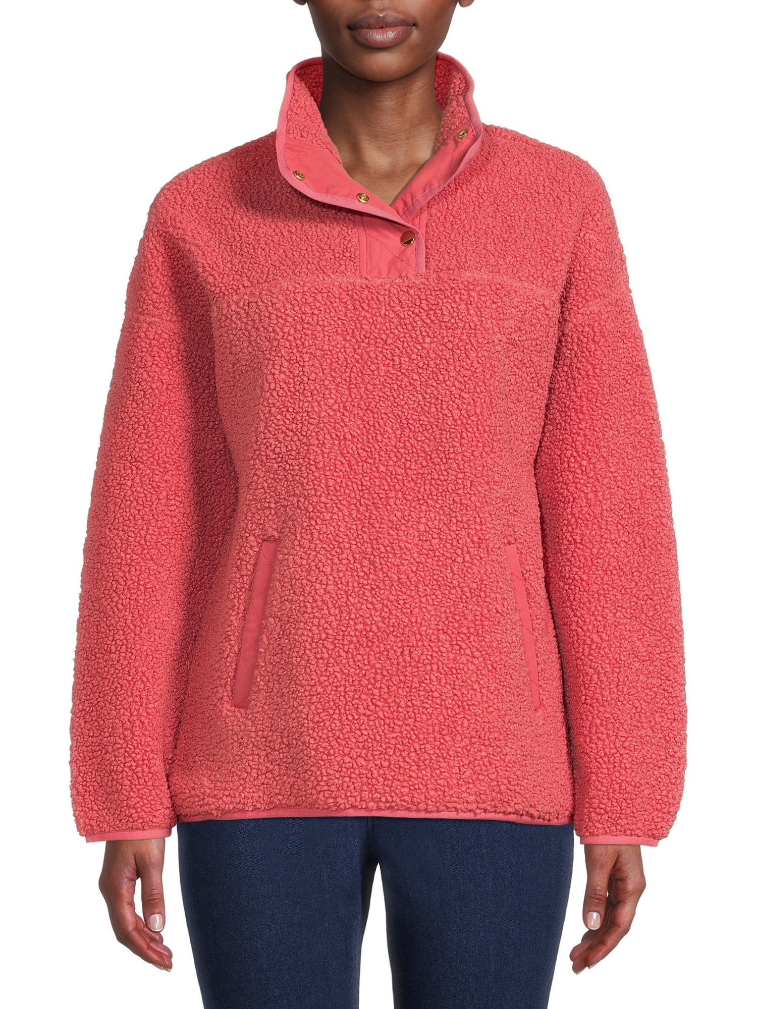 Time and Tru Women's and Plus Quarter Snap Faux Sherpa Jacket | Walmart (US)