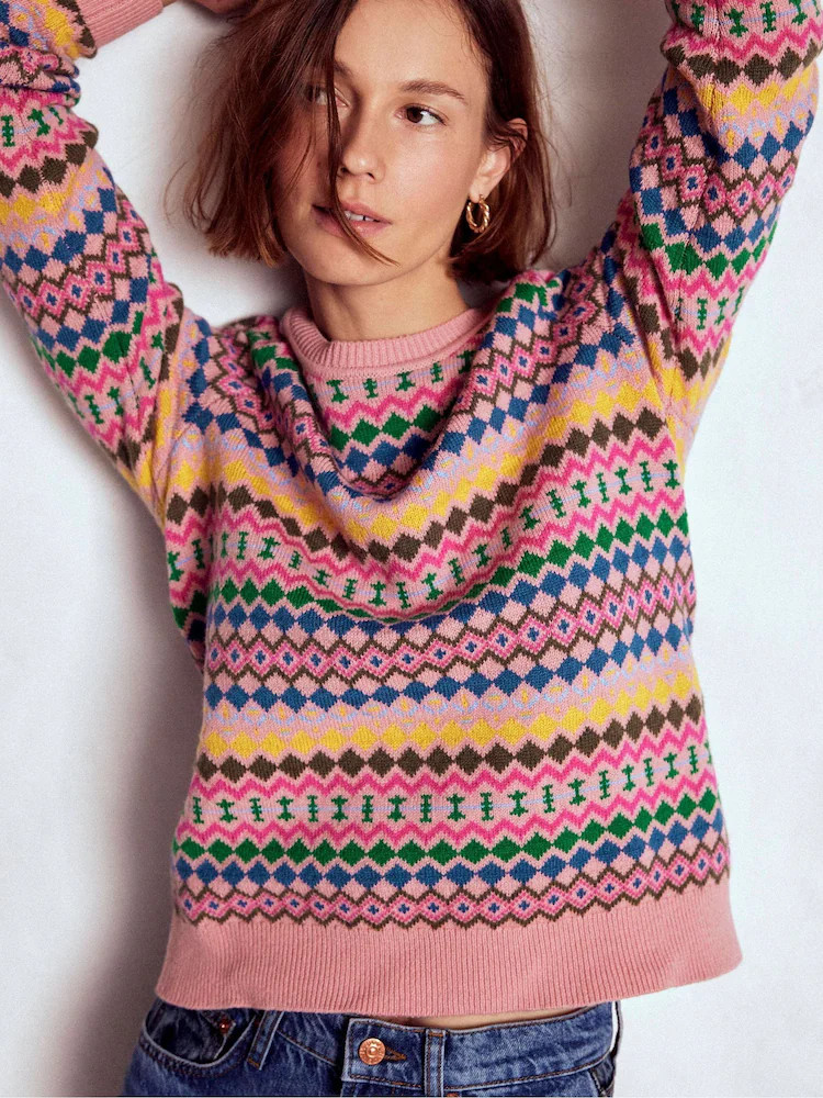 Boden Pink Edie Fair Isle Jumper | Next US