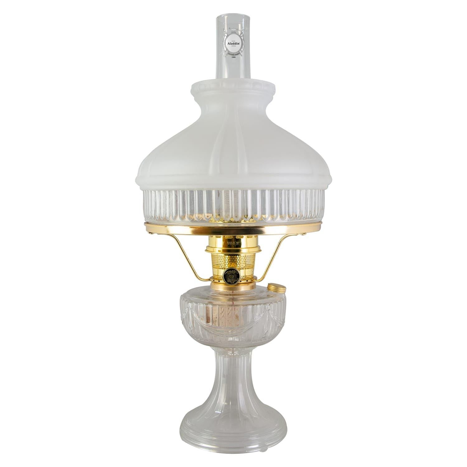 Aladdin Lincoln Drape Oil Lamp, Clear Glass Indoor Fuel Lamp with White Glass Shade, Brass Trim | Amazon (US)