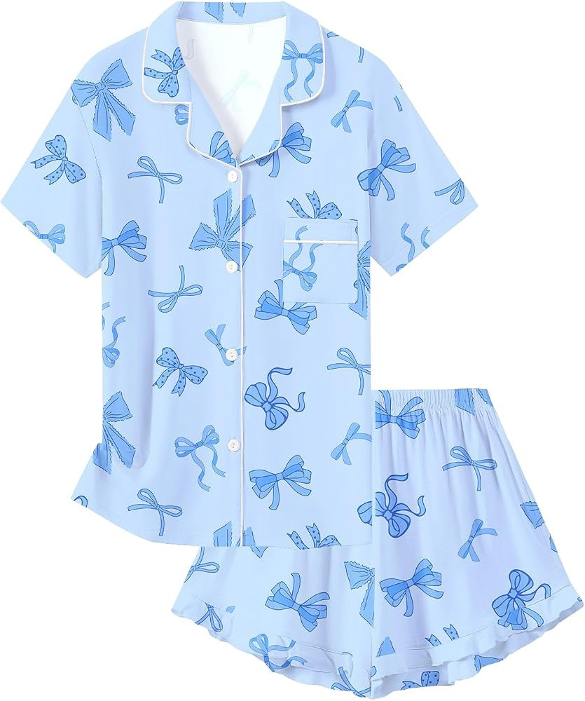 Girls Pajamas Set 2 Piece Button Down Pjs Soft Ruffle Sleepwear Loungewear | Amazon (US)