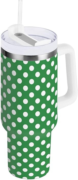 ALAZA Polka Dot Green White Tumbler with Handle and Straw Lid Vacuum Insulated Cup Stainless Stee... | Amazon (US)