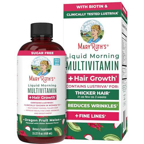 MARYRUTH'S Liquid Multivitamin + Hair Growth | Biotin 10000mcg | Lustriva Hair Growth Supplement | Clinically Tested in Women for Thicker Hair & Facial Wrinkle | Skin Care | Ages 18+ | 15.22 Fl Oz | Amazon (US)
