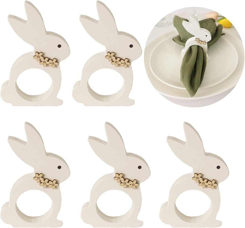 Easter Bunny Napkin Rings Set of 6, Wooden Bunny Napkin Rings, Rabbit Napkin Ring Holders for Eas... | Amazon (US)