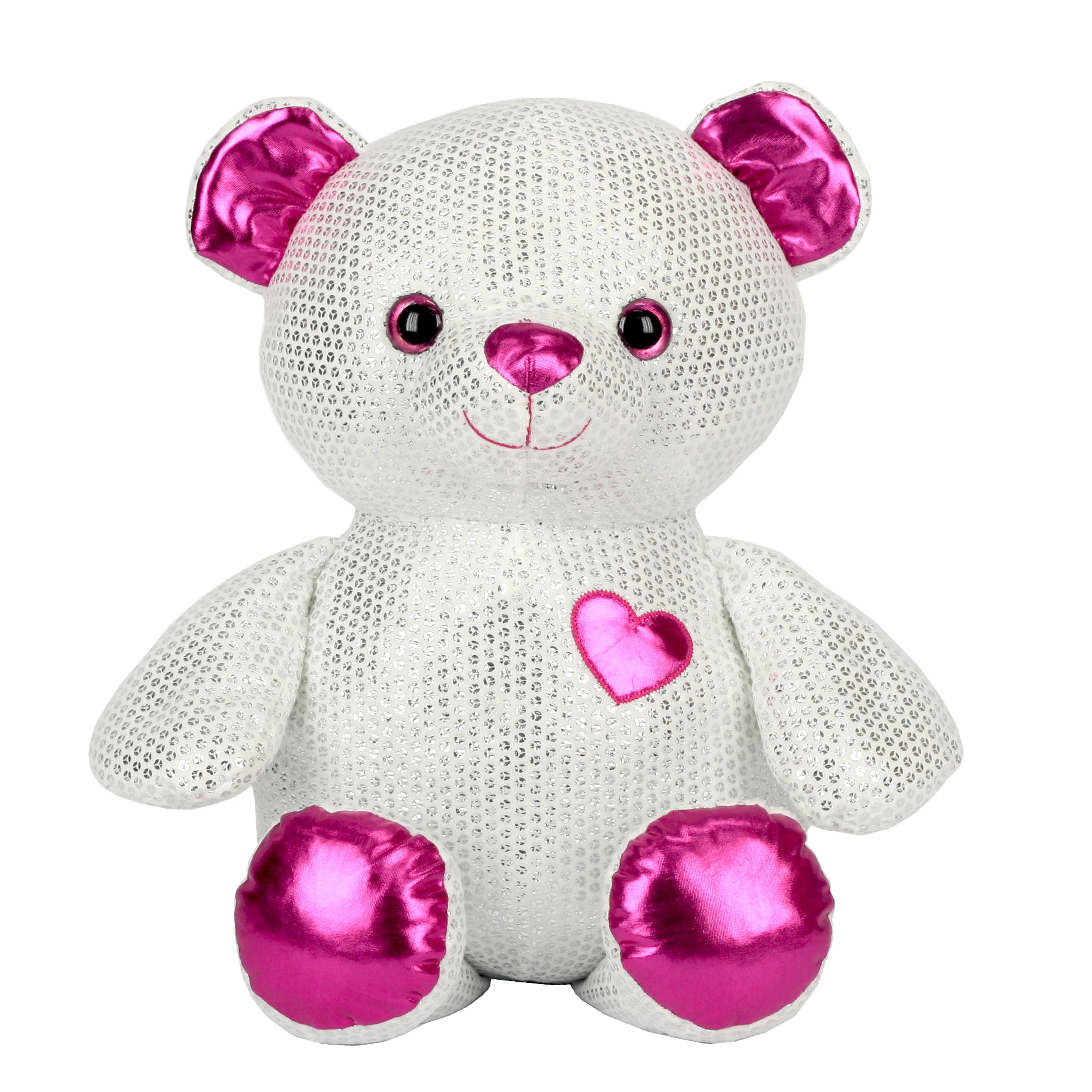Way To Celebrate Sequin Teddy Bear Stuffed Toy – Silver | Walmart (US)