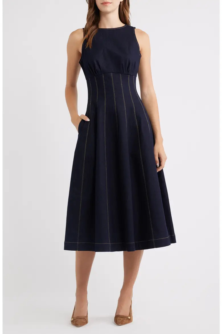 Contrast Stitch Denim Midi Dress (Women) | Nordstrom | Nordstrom
