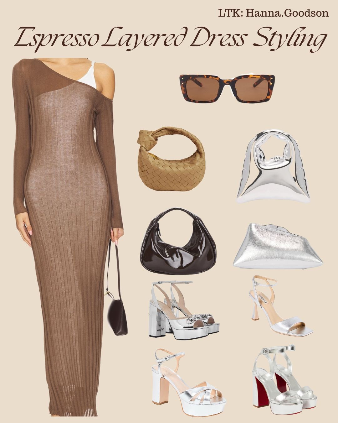 Espresso Layered Dress Spring Styling #SpringStyling #SpringFashion #Espresso #Mocha #Brown #Silver
