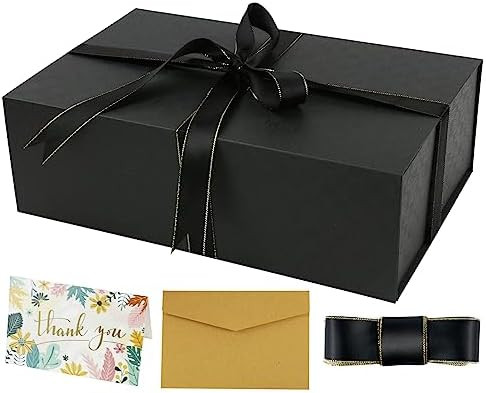 YINUOYOUJIA Large Black Gift Box14x9x4.5 inches,Gift Boxes with Magnetic Closure Lid,Ribbon and C... | Amazon (US)