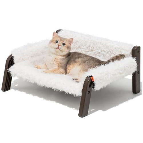 MEWOOFUN Raised Cat Bed,Cat Sofa Elevated Cat Bed Small Dog Couch Cat Beds for Indoor Cats Kitten Bed with Non-Slip Bottom Pet Bed Indoor/Outdoor Up to 44 Lbs(Plush Beige) | Amazon (US)