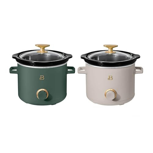 Beautiful 2 Pack Slow Cooker Crock Set- 2 Quart, Thyme Green/Porcini Taupe (120 Watts) with Adjustable Heat settings-Kitchenware by Drew Barrymore | Amazon (US)