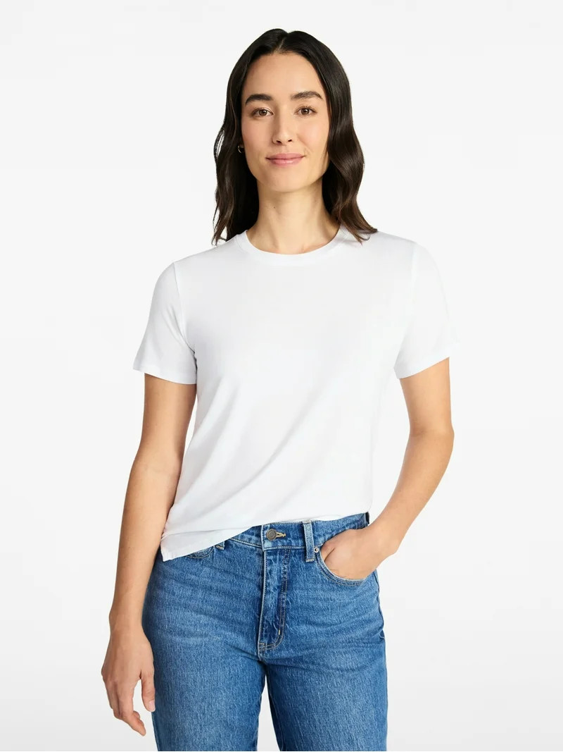 Time and Tru Women's Boxy Tee with Short Sleeves, Sizes XS-XXXL | Walmart (US)