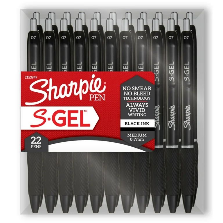 Sharpie S-Gel Pens, Medium Point (0.7 mm), Black Ink, 22 Count | Walmart (US)