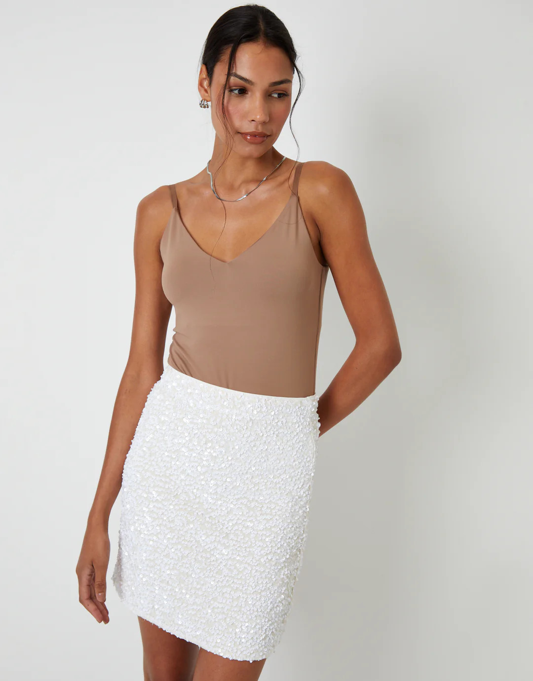 White Sequin Velour Mini Skirt | Threadbare