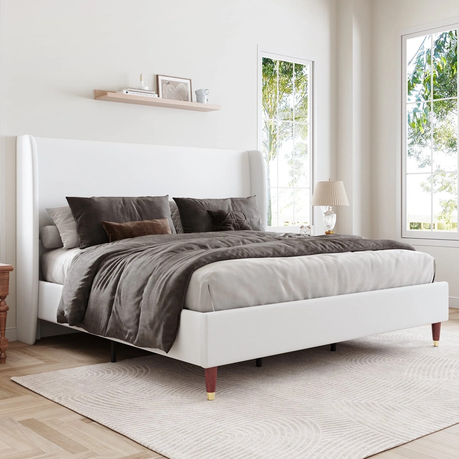 Merluxy 51.2" King Bed Frame with High Headboard,Upholstered Bed,White | Walmart (US)