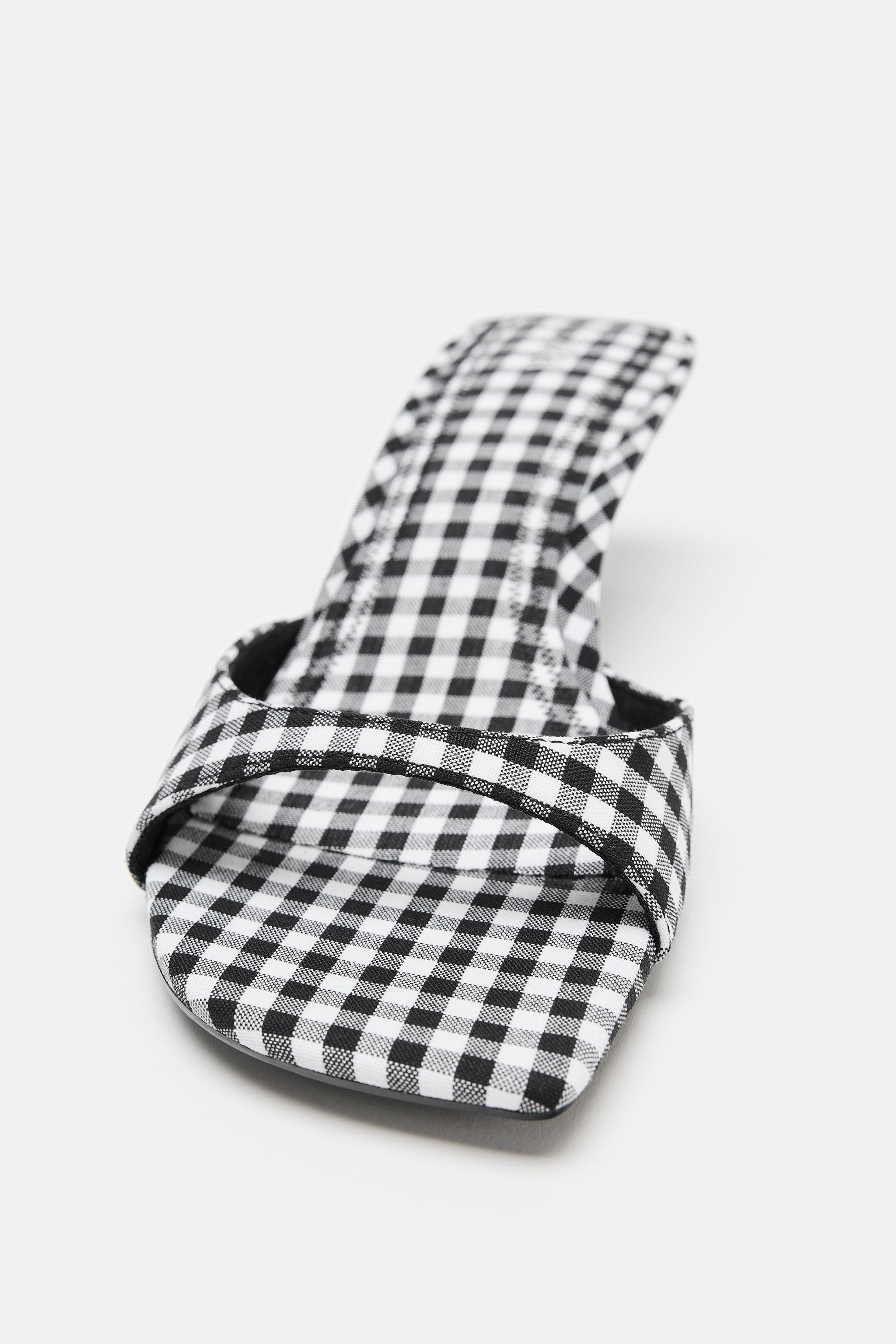 GINGHAM PRINT KITTEN HEEL SANDALS | Zara Canada