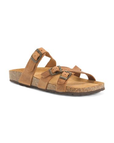 Made In Italy Flat Multi Buckle Leather Sandals | Marshalls