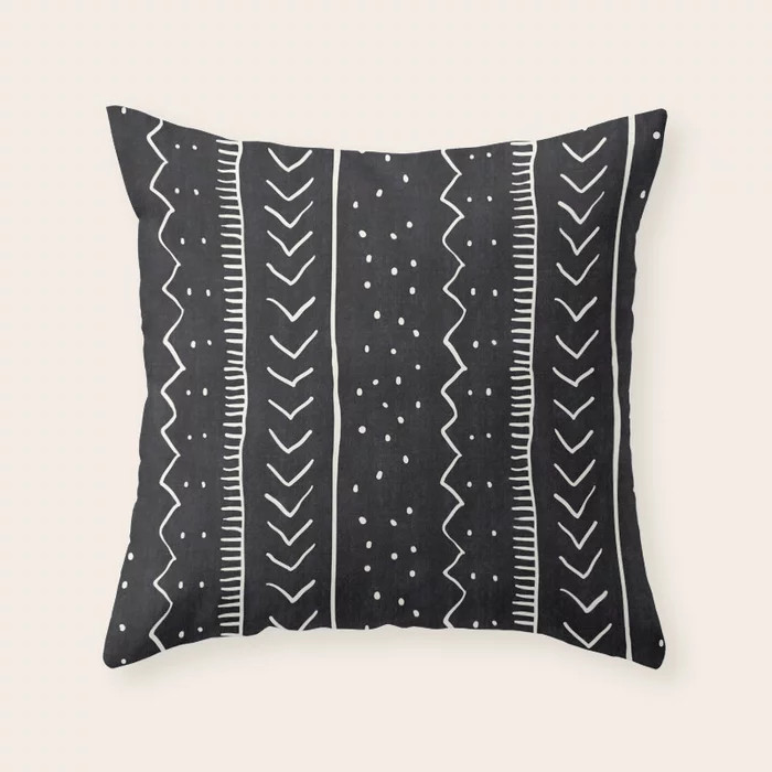 Moroccan Stripe In Black And White Couch Throw Pillow by Becky Bailey - Cover (18" x 18") with pillo | Society6