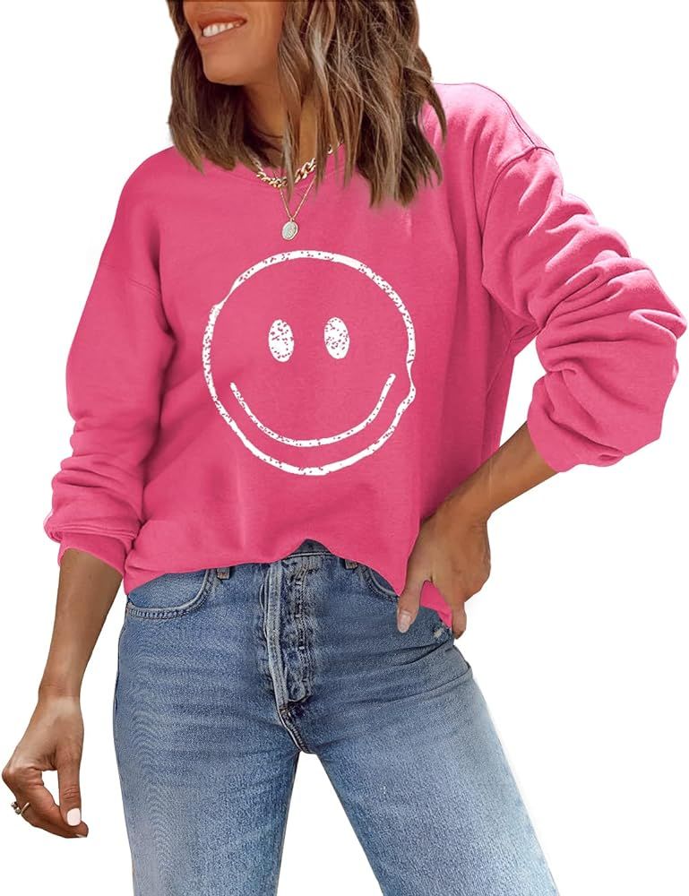 ReachMe Womens Smile Face Pullover Cute Trendy Vintage Graphic Sweatshirts Casual Loose Long Slee... | Amazon (US)