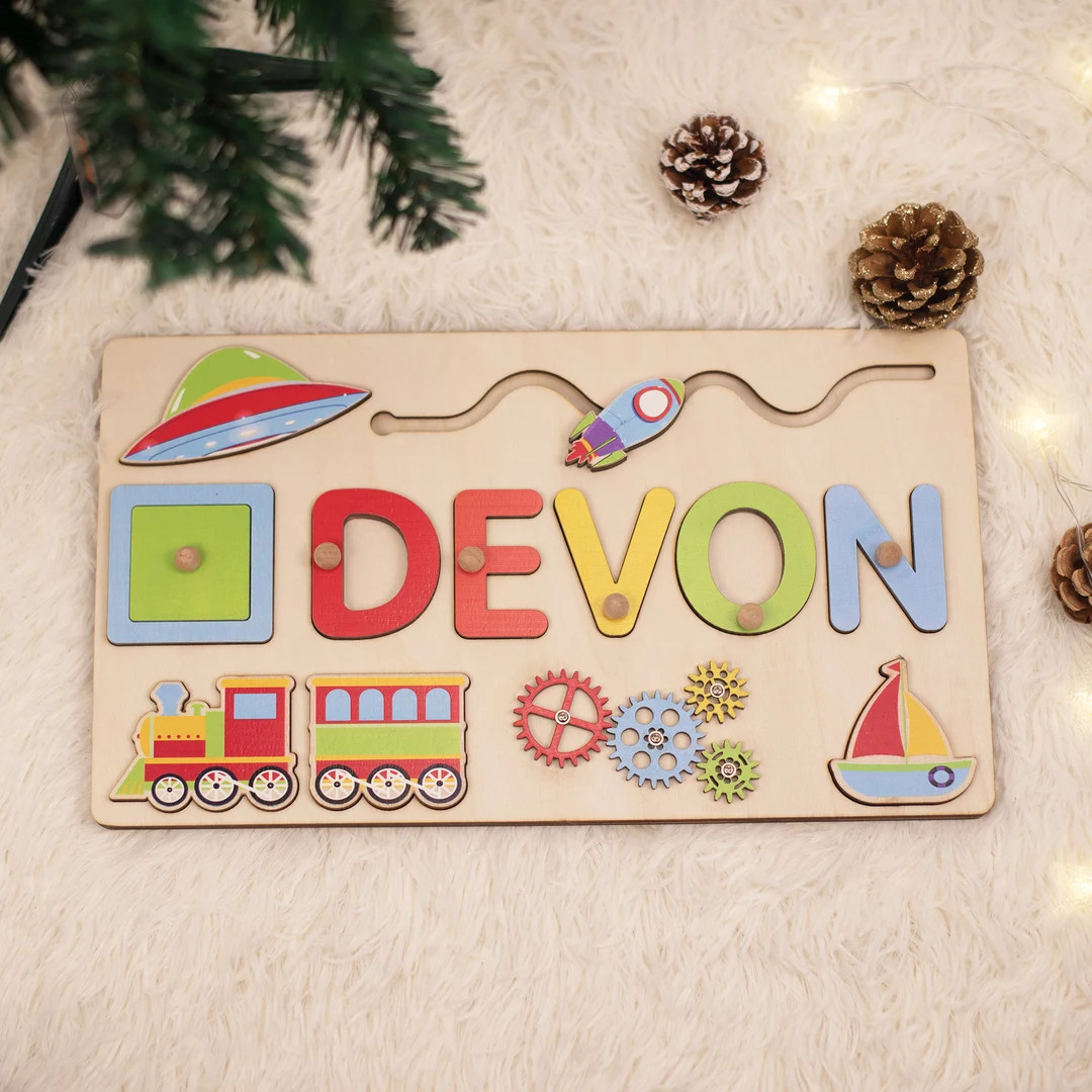 Montessori Busy Board, Wooden Personalized Name Puzzle with Pegs for Baby, Toddler, Kids Christma... | Etsy (US)