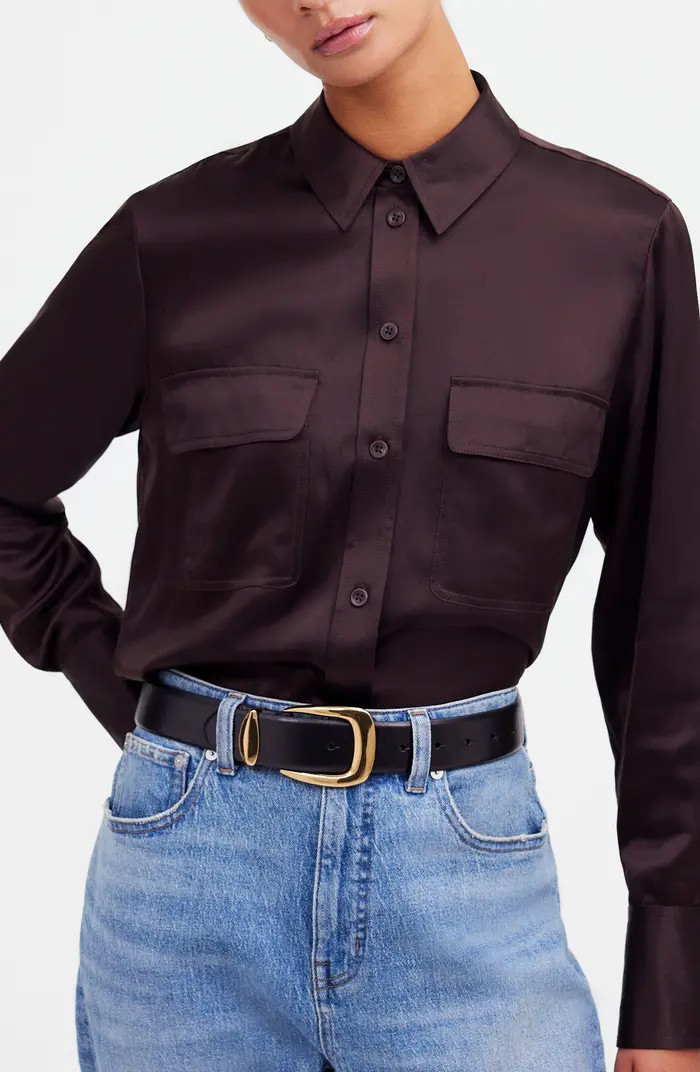 Madewell Silk Flap Pocket Button-Up Shirt | Nordstrom | Nordstrom