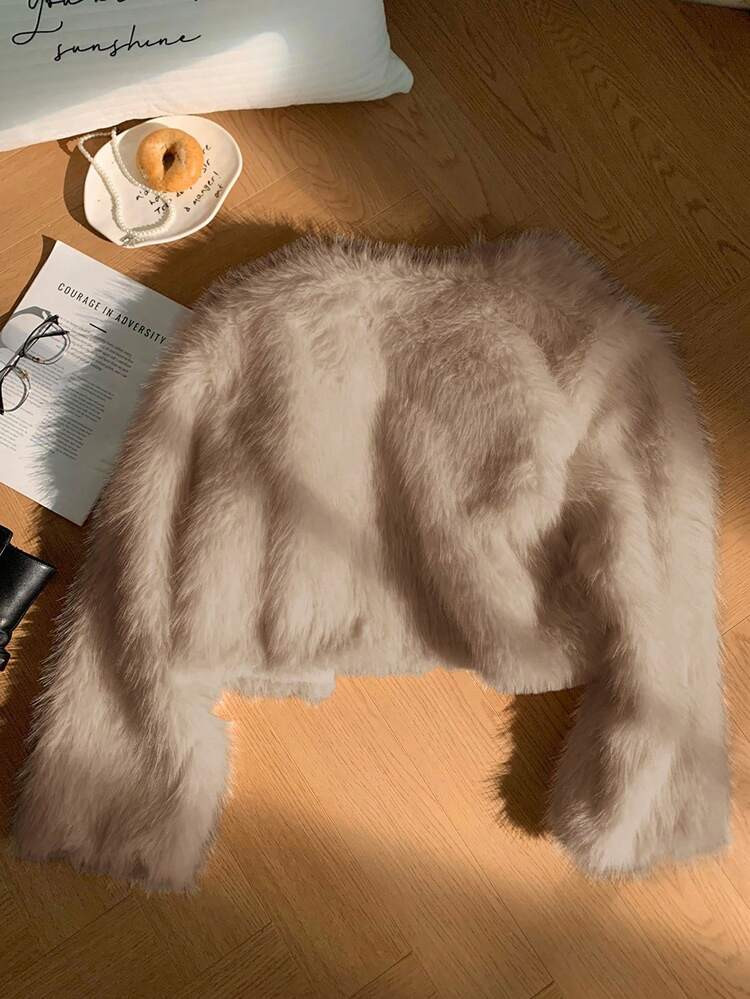 SHEIN Privé Plus Size Women's Faux Fur Collar Less Jacket In Fall/Winter | SHEIN