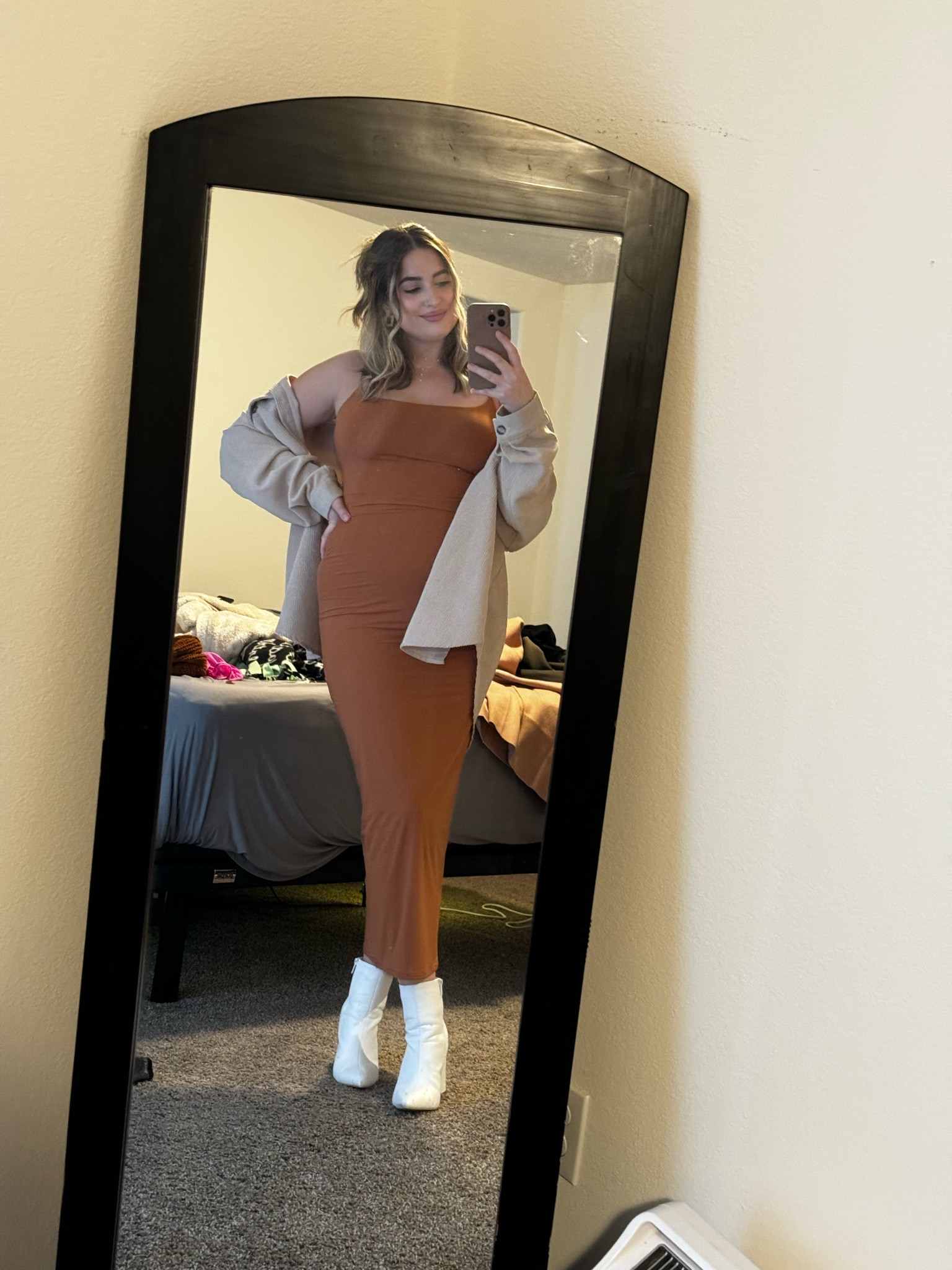 DATE NIGHT OUTFIT of your dreams. SO COMFY! Everyone deserves this dress. & the cardigan jacket I wear with EVERYTHING! #datenightoutfits 

#LTKMostLoved #LTKworkwear #LTKmidsize