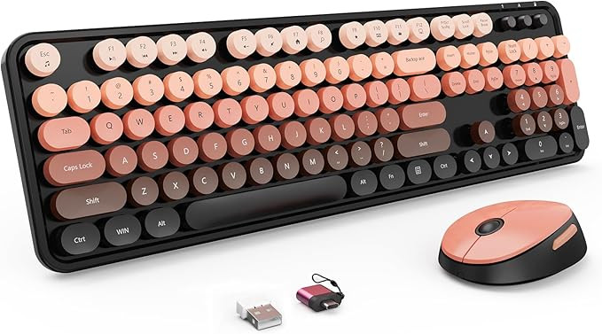 Wireless Keyboard and Mouse Combo, Retro Typewriter Keyboard with Round Keycaps, Full-Size Ergono... | Amazon (US)
