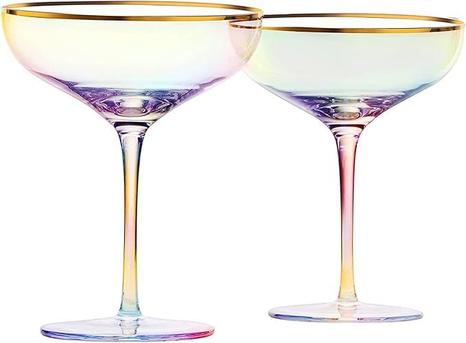 Colored Blush Iridescent & Gilded Rim Coupe Glass, Large 9oz Cocktail & Champagne Glasses 2-Set V... | Amazon (US)