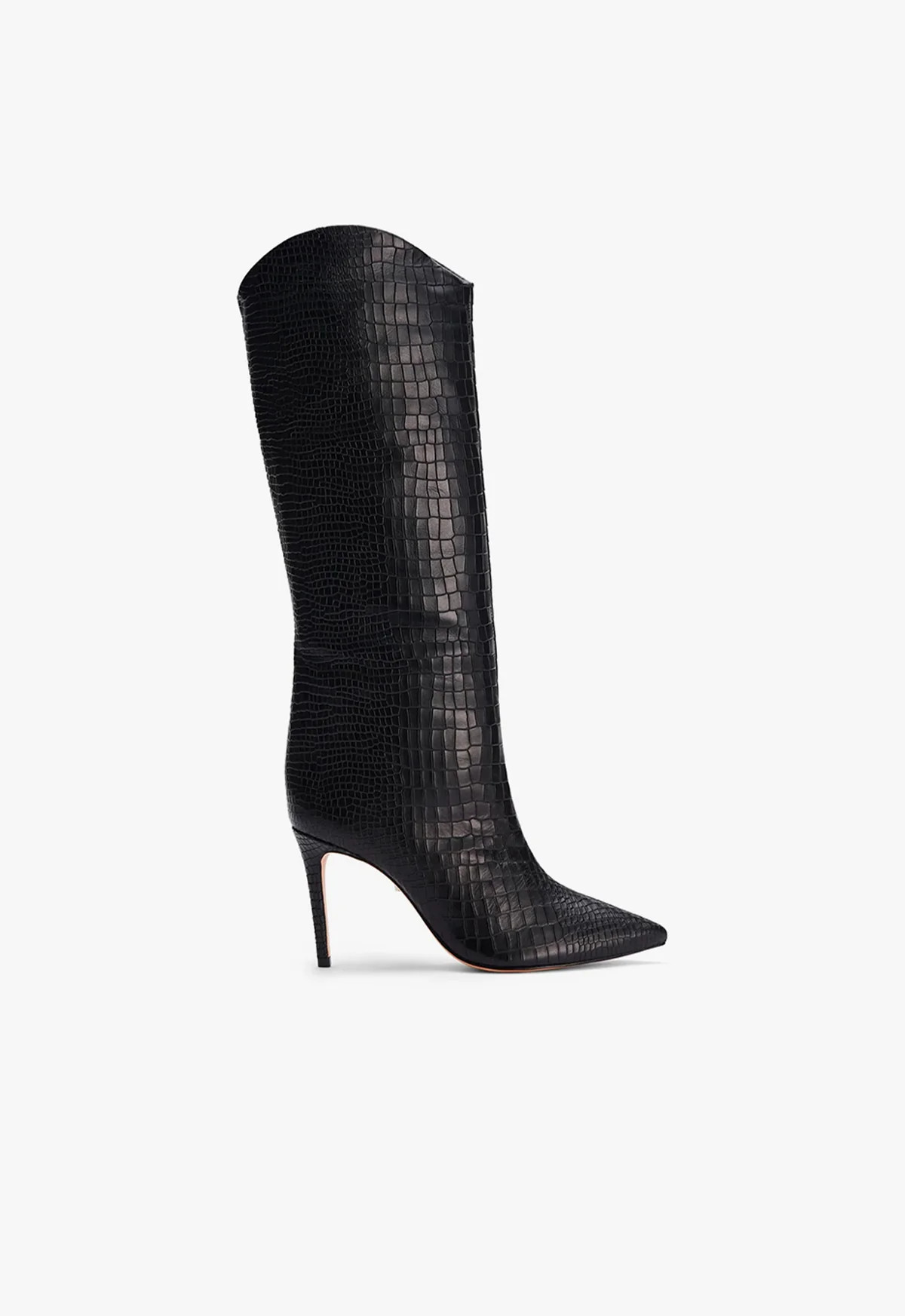 Black Crocodile-Embossed Leather Maryana Boots | SCHUTZ | Schutz (US)