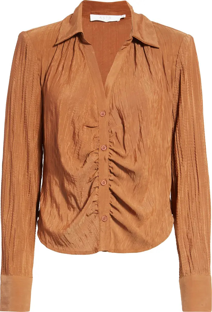 Textured Ruched Button-Up Shirt | Nordstrom