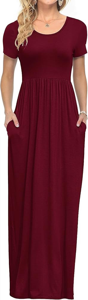 AUSELILY Women's Short Sleeve Loose Plain Casual Long Maxi Dresses for Women 2024 | Amazon (US)