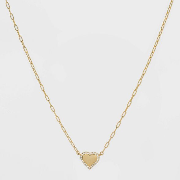 SUGARFIX by BaubleBar 14k Gold Plated Crystal Heart Link Chain Necklace - Gold | Target