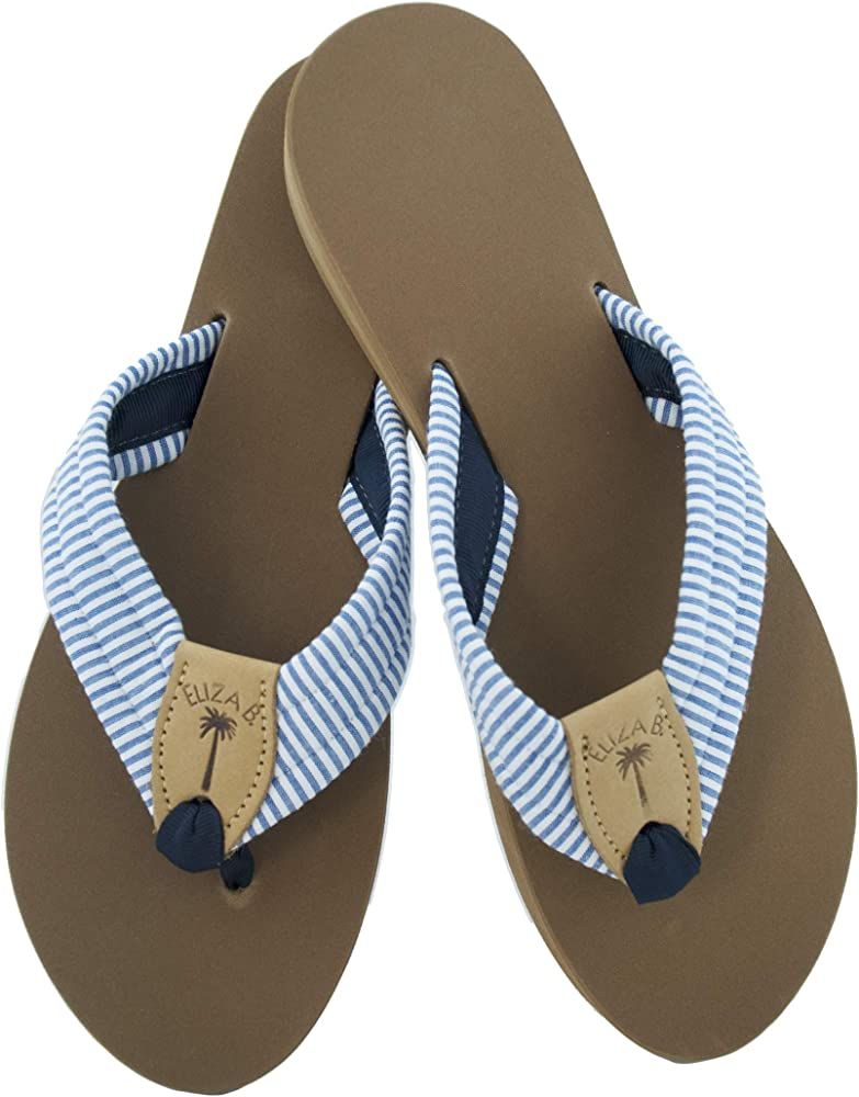 Eliza B Navy Seersucker Sandal with Almond Sole | Amazon (US)