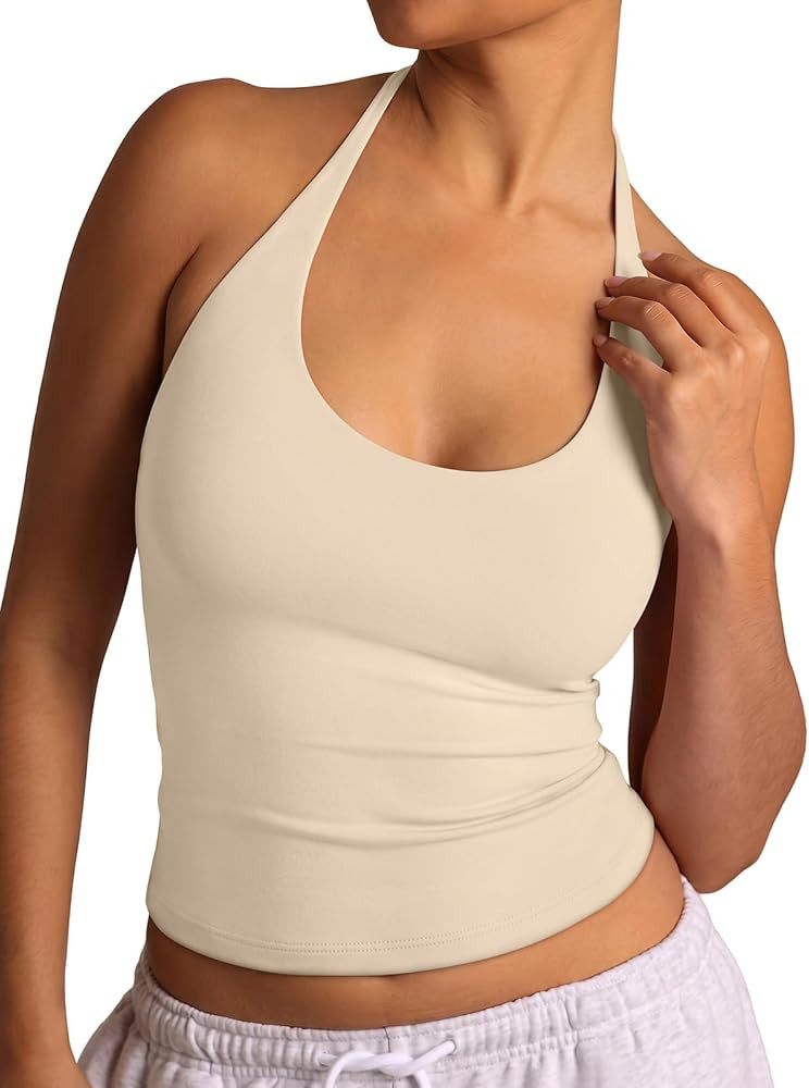 REORIA Women's Tie Halter Tops Backless Scoop Neck Double Lined Basic Summer Outfits 2026 | Amazon (US)
