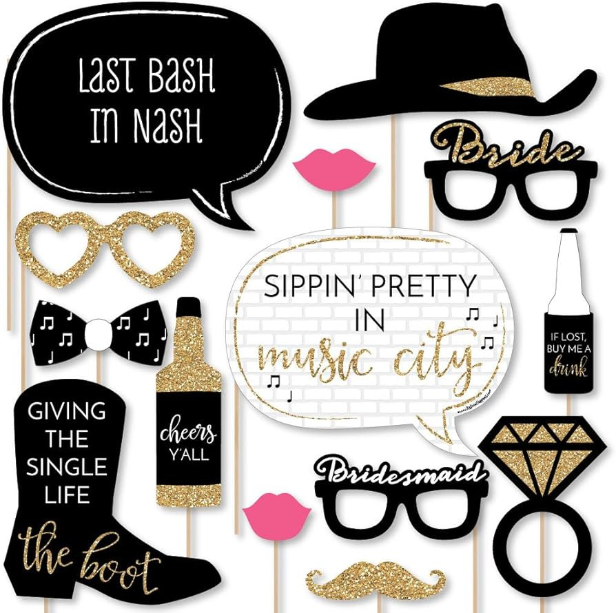 Nash Bash - Nashville Bachelorette Party Photo Booth Props Kit - 20 Count | Amazon (US)