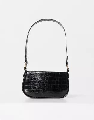 ASOS DESIGN croc effect 90s shoulder bag in black | ASOS (Global)