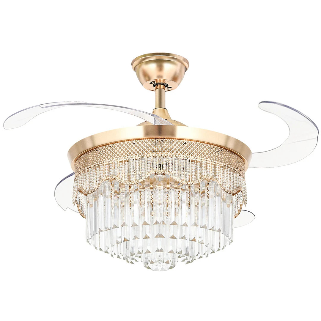 Chandelier With Fan | 42'' Invisible LED Ceiling Fan Light Crystal Retractable Remote Chandelier | Etsy (US)
