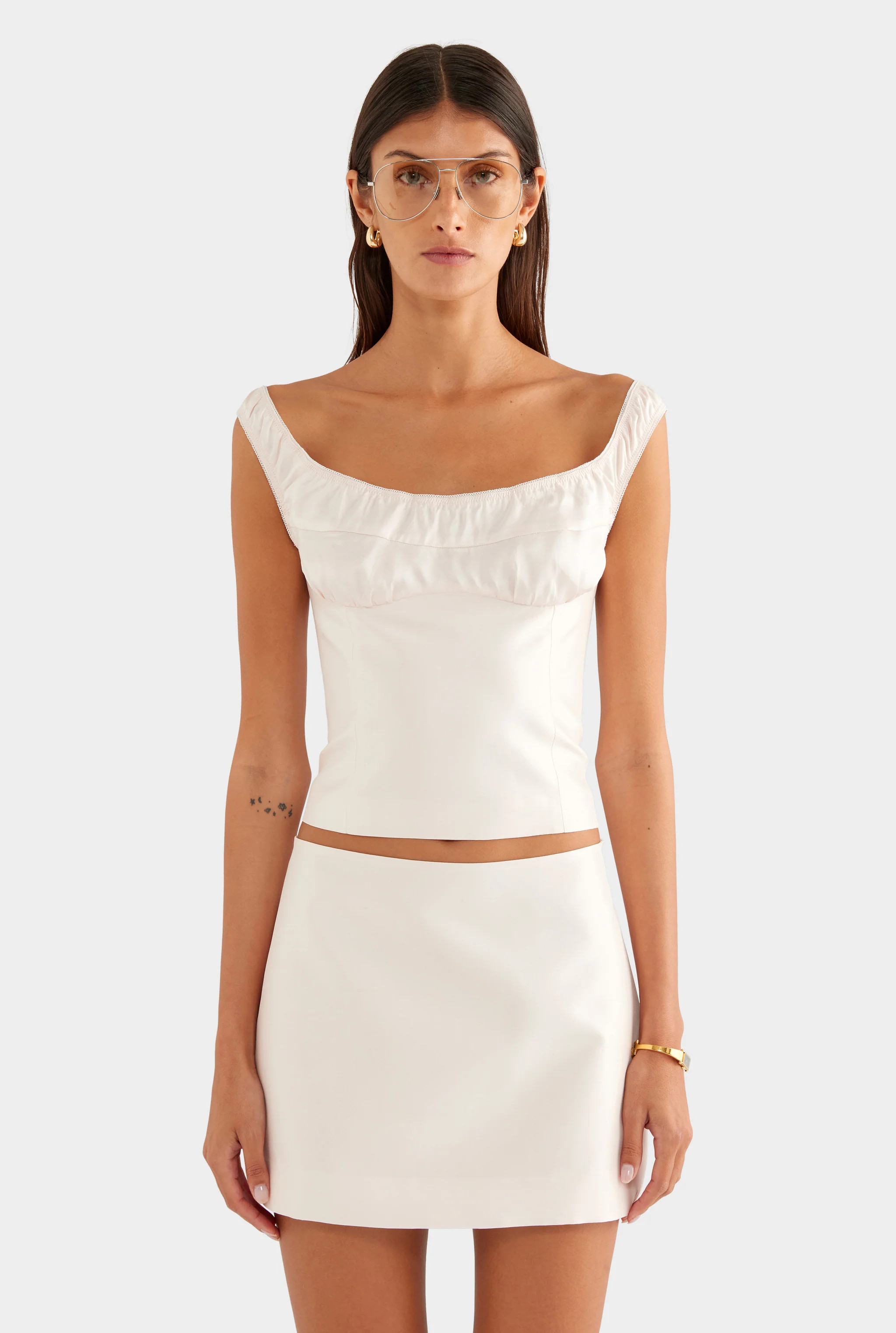 Silk Slub Mini Skirt Tinted Pink | Venroy | Venroy AU