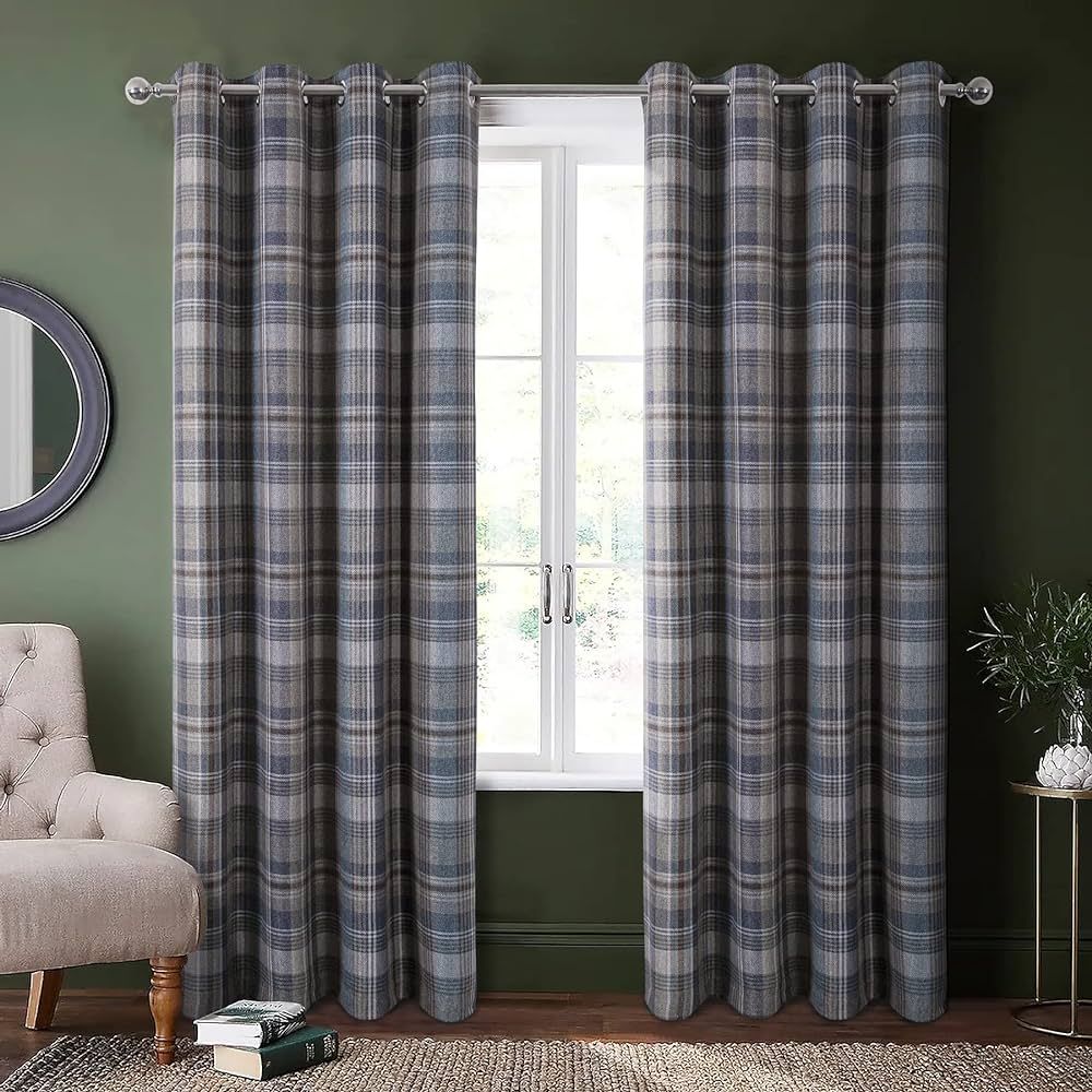 always4u Plaid Gingham Curtains for Living Room Bedroom Room Darkening Check Country Curtains 2 P... | Amazon (US)