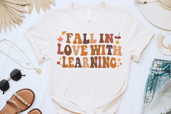 Groovy Fall In Love With Learning Shirt, Fall Teacher Shirt, Retro Teacher Shirts, Teacher Life S... | Etsy (US)